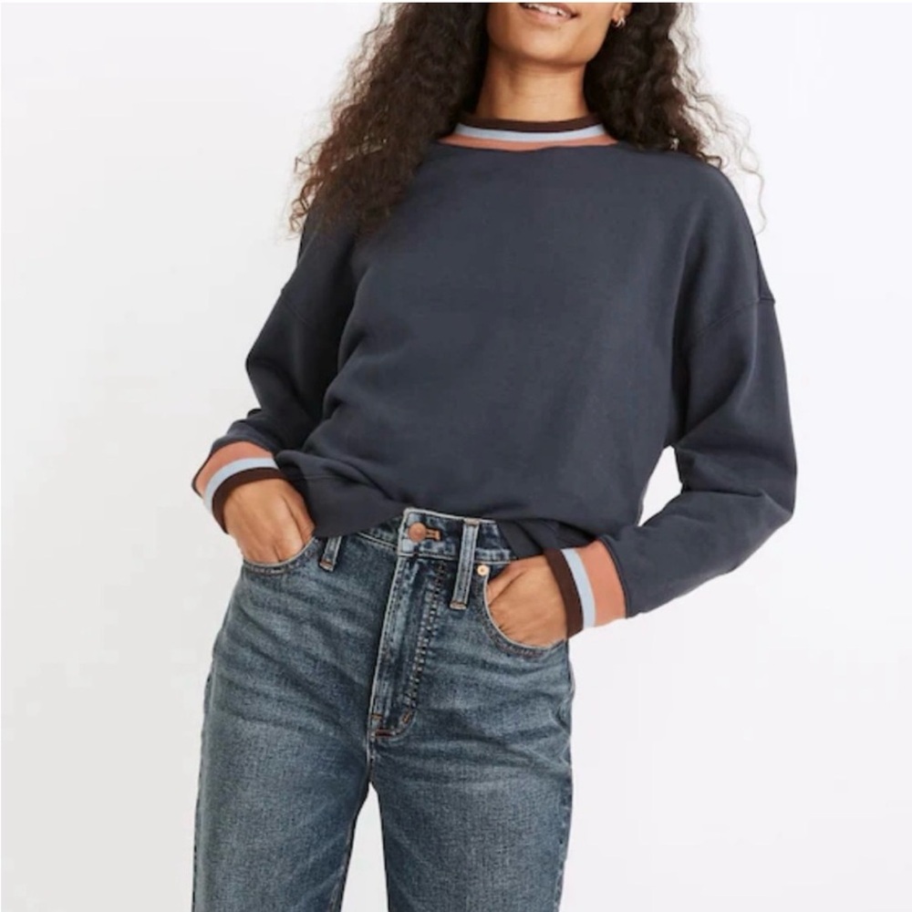 Madewell Navy Sweater with Striped Details
